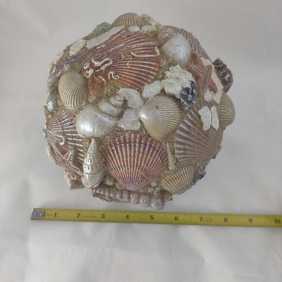 Seashell Ball Sphere Decor Hand Painted Ceramic Large ~6" Diameter - Picture 7 of 8